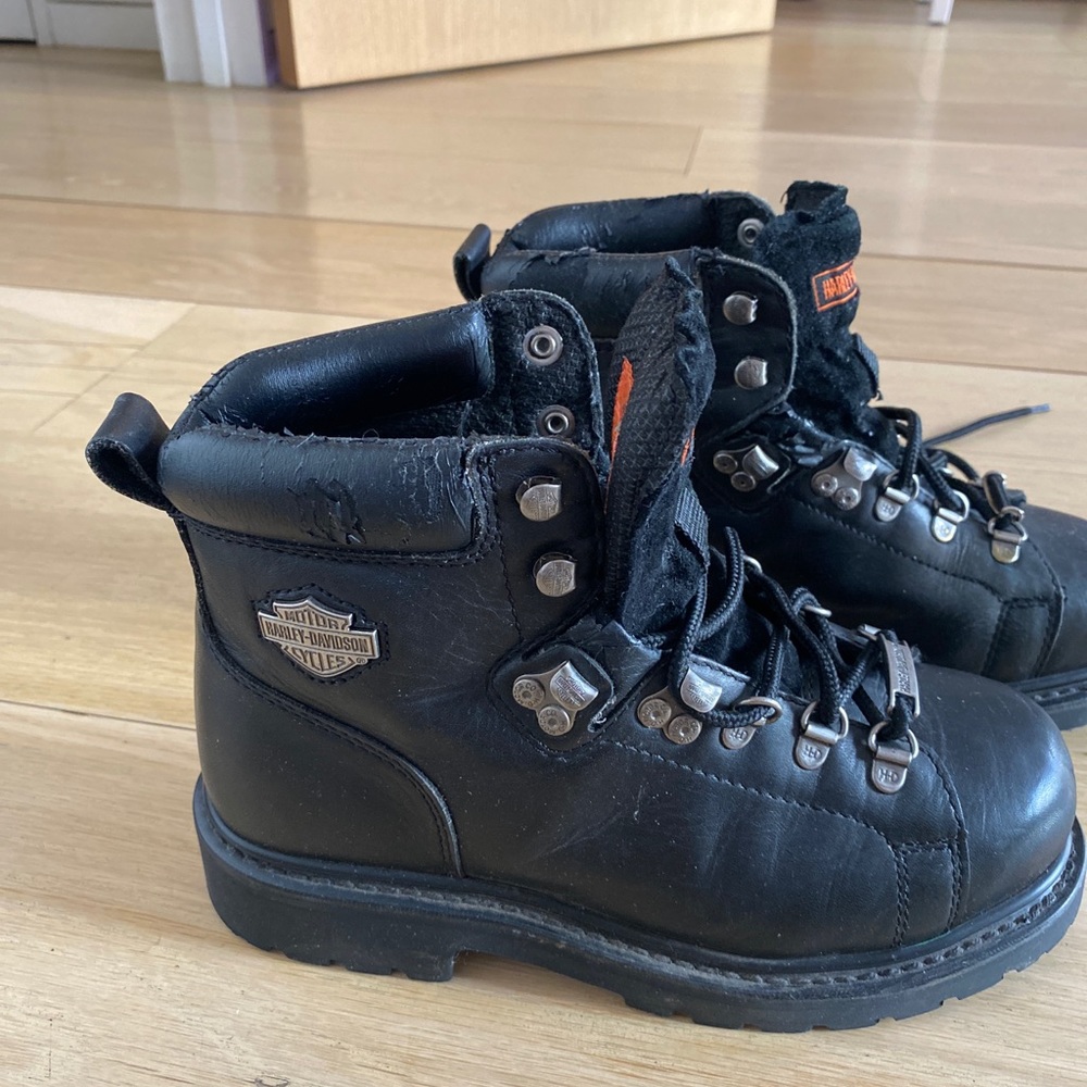 Black Leather Harley Davidson Biker boots